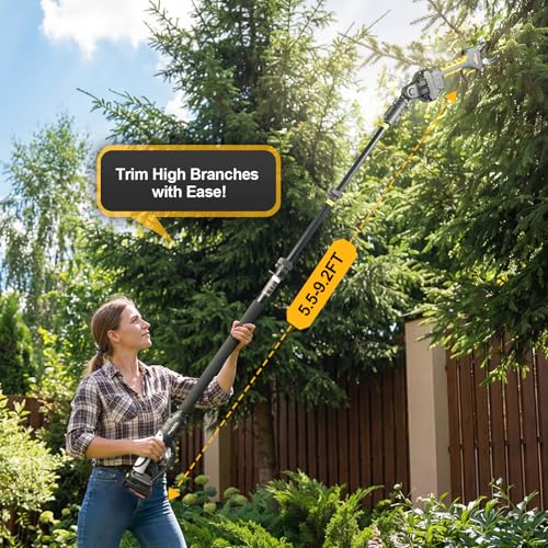 2-in-1 40mm 1.6inch Cordless Pole Pruner & Electric Pruning Shears | Includes Extension Pole & 2×2000mAh Batteries, Reach 14.7FT High Branches Without a Ladder for Orchards, Gardens & Tree Care - style: PR-E40-Set
