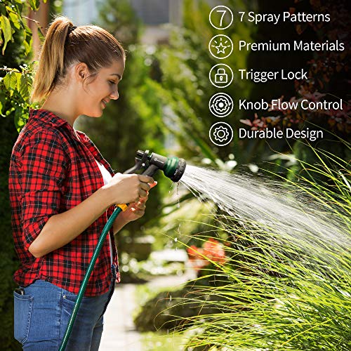 AUTOMAN-Garden-Hose-Nozzle, ABS Water Spray Nozzle with 7 Adjustable Watering Patterns, Slip Resistant for Watering Plants, Lawn& Garden, Washing Cars, Cleaning, Showering Pets & Outdoor Fun. - color: Dark Green
