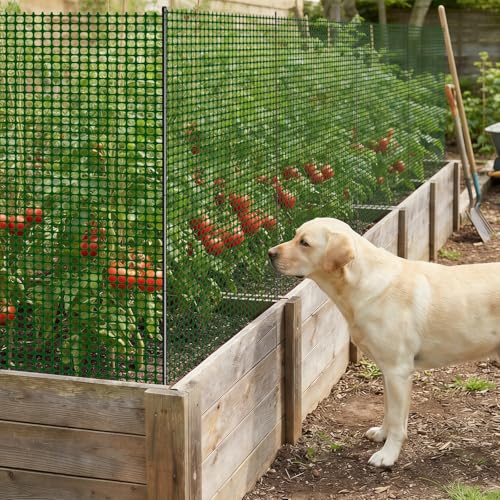 SUNYRISY Plastic Dog Fence Garden Mesh Fence Roll 40in x 82ft | Outdoor Temporary Fencing with Metal Stakes, Chicken Fencing Netting Animal Barrier for Backyard Poultry Pet, Green Grid - color: Green Grid