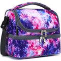 FlowFly Double Decker Cooler Insulated Lunch Bag Large Tote for Boys, Girls, Men, Women, With Adjustable Strap,Galaxy - color: Galaxy