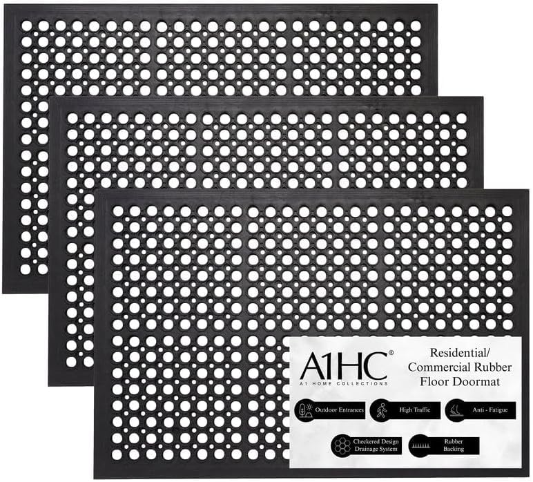 A1 Home Collections Anti Fatigue Mat, 0.6" Thick Heavy Duty Rubber Floor Mat with Drainage Holes - Non-Slip Kitchen, Bar & Restaurant Mat, 36x60 in (3 Pack) - size: 3 Pack - 60"L x 36"W x 0.6"Th