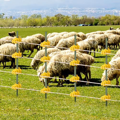 25 Pcs Yellow Rod Post Insulator, Electric Fence Insulators Screw Tight Round Fence Post Insulator, Electric Fence Wire Holding Insulator - size: 25