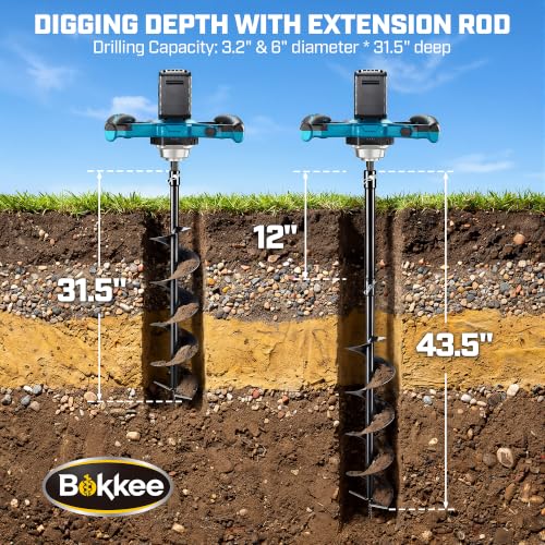 42V Brushless Cordless Post Hole Digger Kit with 3.2" & 6" Auger Bits, 2 Batteries & Charger | Electric Earth Auger for Fence Posts, Gardening, Landscaping | Forward/Reverse, 6-Speed
