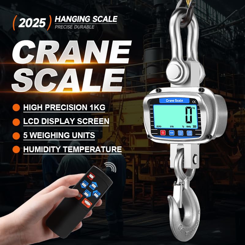 Digital Crane Scale Measurable Temperature and Humidity Industrial Heavy Duty Hanging Scale with Remote Control LCD Screen for Construction, Factory, Farm(11000 lbs/5000kg/5T) - size: 11000lb/5000kg/5T