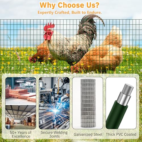 Green Metal Garden Fence,60inch(H) x 100ft(L),2 inch x 3 inch,14GA Coated (16GA Bare) 2/3/4/5/6 Ft Tall Chicken Wire PVC Coated Welded Wire Mesh Roll for Dogs Border Yard Vegetable Plant Poultry - color: Green, size: 14GA 2x3 60"x100'