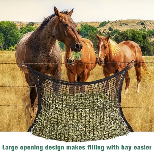 2 PCS Slow Feed Hay Nets for Horses - 31.5" x 35.4" Large Capacity Hay Bags, Durable Horse Feed Bag with Easy Hang Design for Full Day Feeding, Fits Horse Stall/Trailer (Black)