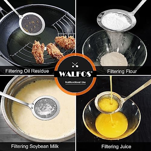 Walfos Skimmer Spoon, Stainless Steel Fine Mesh Strainer,Foam Strainer Oil Filter,Ultra Fine Mesh Strainer Perfect For Separation Of The Floating Foam,Fat,Set fo 2 - style: 2pcs (3") Skimmers