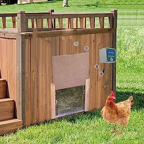Automatic Chicken Coop Door Controller, IP44 Cage Opener Remote Control Poultry House Door Actuator Motor Kit with Timer Light Sensor for Chicken, Duck, Goose (US Plug)