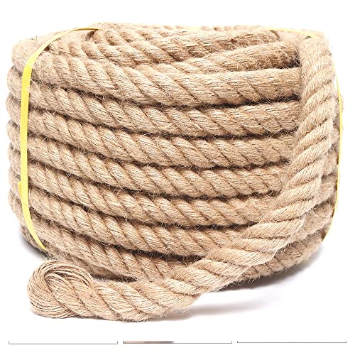 Rope 1 Inch 25 Feet Jute Rope, Heavy Duty Jute Rope,Natural Hemp Rope, Twisted Hemp Rope for Crafts, Gardening, Bundling, Climbing, Hammock, Nautical, Tug of War, Railings, Home Decorating - size: 25Ft, style: 1 Inch