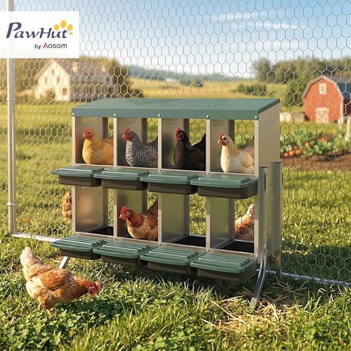PawHut Chicken Nesting Boxes 8 Compartment for Hens Ducks, Silver | Two-Tier Egg Laying Boxes, Vented Holes, Easy Egg Collection, Metal Nesting Boxes for Chickens - size: 43.7"L x 21.7"W x 37.6"H, style: Open Front