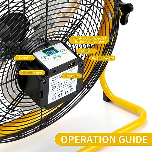 Solar Powered Rechargeable Fan 16", Whisper Quiet 15dB, 50Hr Runtime for Home Office Camping