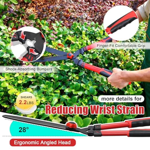 Hedge Clippers Shears Sharp Clean Cuts - Teflon Coated High Carbon Steel Blades,Ergonomic Comfortable Handle,Lightweight 24.8in Hedges Shears for Gardening Yard Effortless Trimming Shaping Shrubs Bush