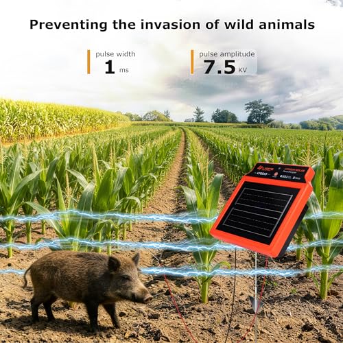 LFGS15 Solar Electric Fence Charger, 24 Hour 5 Miles Solar Charger, Portable 0.15J Energizer with Rechargeable Solar Panel for Livestock, Electric Fence Energizer - size: LFGS