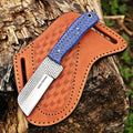 Custom Handmade 7'' fixed blade hoof rasp knife/Cow boy knife/Bull cutter Cowboy knives with pancake leather sheath (BLUE CONE) - color: BLUE CONE