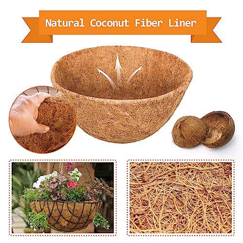 Riare 6 Pack 10 Inch Round Coco Liners Replacement, 100% Natural Coconut Coir Liners for Hanging Baskets, Garden Flower Vegetables Planter Pot, Window Box, Fence, Decks - size: 10inch