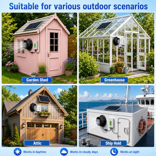 Solar Fan for Chicken Coop,25w Panel Powered +Rechargeable Battery | 8-inch Waterproof Solar Exhaust Fan Kit for Outside Greenhouse,Shed,Attic,Barn & Dog House，2600RPM ,430CFM