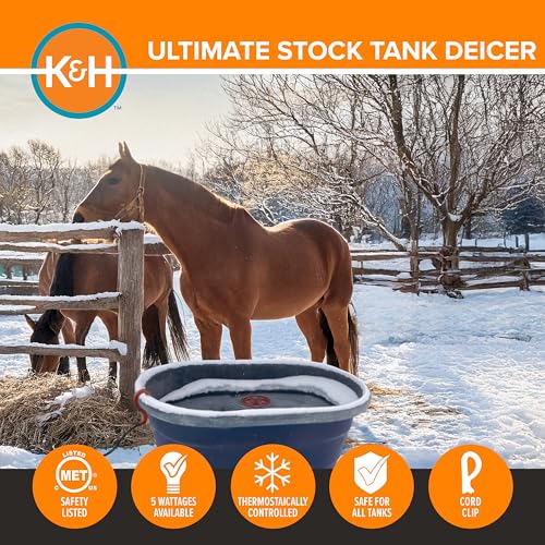 K&H Stock Tank Deicer, Pond Heater, 1000W, Safety Listed, Red | Floating or Submersible Stock Tank Heater; Pond & Water Trough Deicer for Horses, Cattle & Livestock; Cage & Cord Clip - size: 1000 Watts