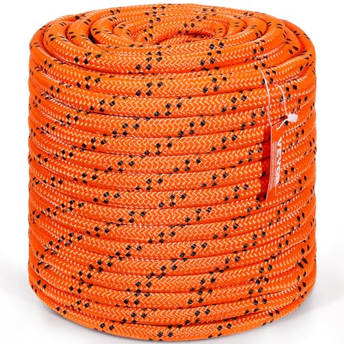 VEVOR Double Braided Polyester Rope, 3/4 in x 220 ft, 24 Strands, 20000 LBS Breaking Strength Outdoor Climbing Rope, Arborist Rigging Rope for Rock Hiking Camping Swing Rappelling Rescue, Orange/Black - size: 3/4 Inch x 220 FT, style: Polyester