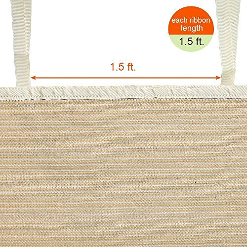 Shatex Shade Panel 12x20ft Block 90% of Sunlight with Ready-tie up Ribbon for Pergola Gazebo Porch 12ft - size: 12x20ft with Rope - Beige