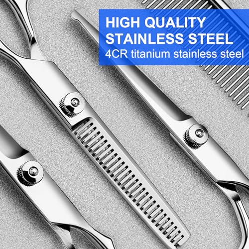 TINMARDA Dog Grooming Kit, Professional Stainless Steel Dog Grooming Scissors with Curved Shears, Blue Finger Rings - 5 Piece Sharp Durable Pet Shears for Dogs Cats At Home Salon-Quality Grooming - color: Blue, size: 5 Piece