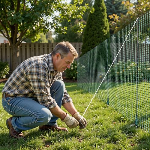 VEVOR Temporary Fence with Posts, 3 x 49.2 FT Plastic Mesh Fencing, Garden Safety Fences Netting with Double-Spike Stakes & Guy Ropes, Temporary Fence for Dogs, Chickens, Plants, Outdoor Yards - size: 36in*49ft
