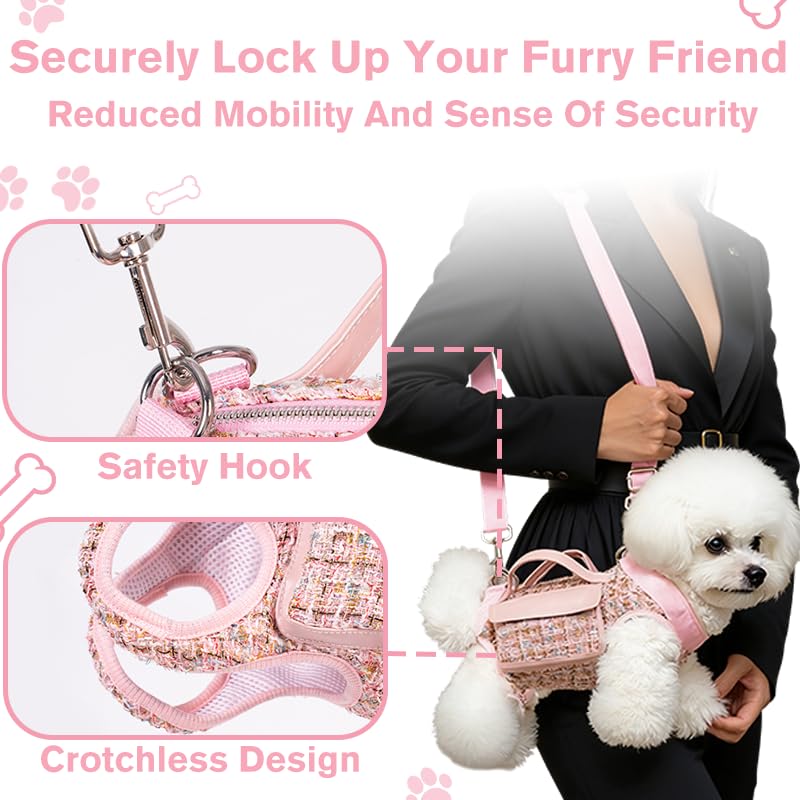 Dog Lift Harness Backpack for Small Dogs Cats, Adjustable Straps Dog Sling Carrier Full Body for Hiking, Travel, Outdoor – Pink Large - size: Large(10-12LBS)