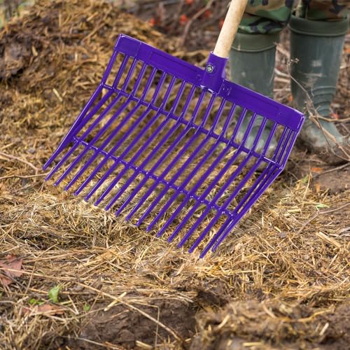 Lasnten 6 Pcs Manure Fork Head Bulk 18 Tines Pitch Fork Replacement Head with Screws and Nuts Durable Stable ABS Plastic Pitchfork for Horse Stall Picking up Manure(Purple) - color: Purple