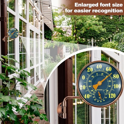 Sabary 4 Inch Outdoor Thermometer and Humidity Gauge 2 in 1 Window Thermometer for Outdoor Temperature and Humidity Monitor, Brass Analog Dial, Battery-Free for Patio Garage Garden Greenhouse Wall