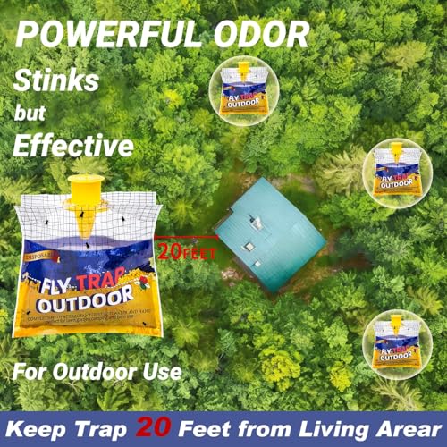 Fly Traps Outdoor Hanging for Patio, 6 Pre-Baited Flies Bags Disposable | Flies Catcher Repellent, Reusable Stable Horse Ranch Trapper Outdoor Hanging Fly Killer Helps Control Flies - size: 6 pack