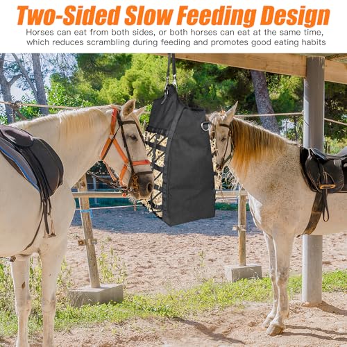 Dual Purpose Feed Horse Hay Bags, 1 Pack Large Black Oxford Fabric | Two-Sided Premium Oxford Hay Bags with Large Opening, Adjustable Dual-Purpose Strap for Easy Hanging - size: Large 1 Pack