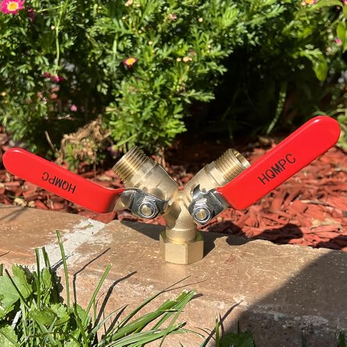 Garden Hose Y Valve Splitter With Stainless Steel Long Handle - Brass 2 Way Water Adapter, 3/4" GHT Thread - size: 0.75 Inch