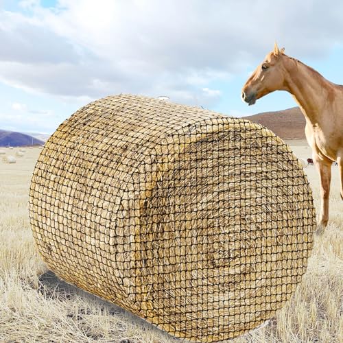 Round Bale Hay Net for Horses-5x5ft Size, Nylon Net with 1.75 Inch Holes | Thick & Durable Round Bale Hay Net for Horses - 5x5ft, Slow Feed Hay Nets for Horses and Goats - Healthier Feeding Solution