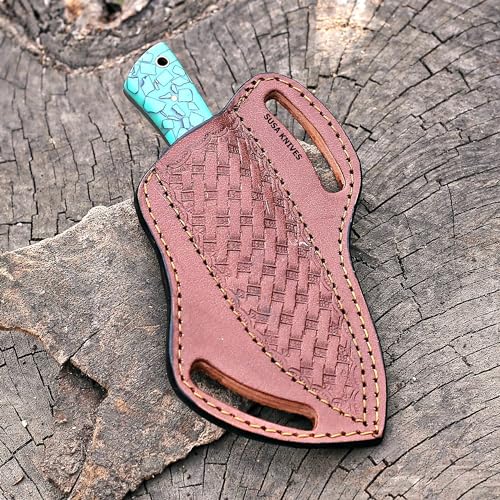 Custom Handmade 7'' fixed blade hoof rasp knife/Cow boy knife/Damascus steel Bull cutter cowboy knives with pancake leather sheath (SUSA 119) - color: SUSA 119