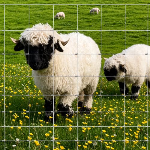 Farm Fence 4ft x 164ft Galvanized Woven Wire Livestock Fence | Heavy Duty Goat Cattle Deer Fence with Hog Wire Mesh for Ranch, Yard, Animal Enclosure, Garden Protection and Farm Boundary - size: 4ft X 164ft