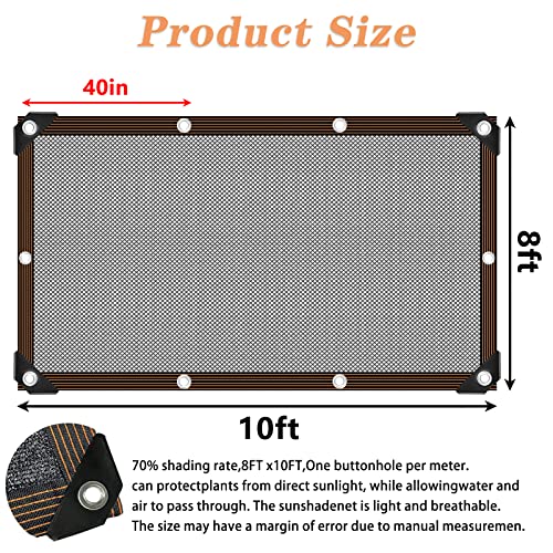 70% Shade Cloth - for Garden Plants Greenhouse, 8'x10' Sunblock Shade Cover -for Outdoor Garden Pergola Patio Lawn Sun Shade Cloths for Kennel Chicken Coop Easier to Hang Plant Shade Neting - size: 8'x10'