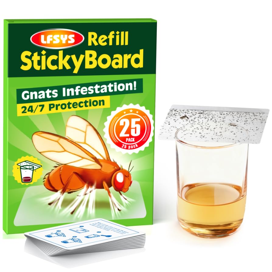 LFSYS Fruit Fly Traps for Indoors – 25 Pack DIY Cup Cover Adhesive Cards for Fruit Fly – Clear, Mess-Free, Indoor Use