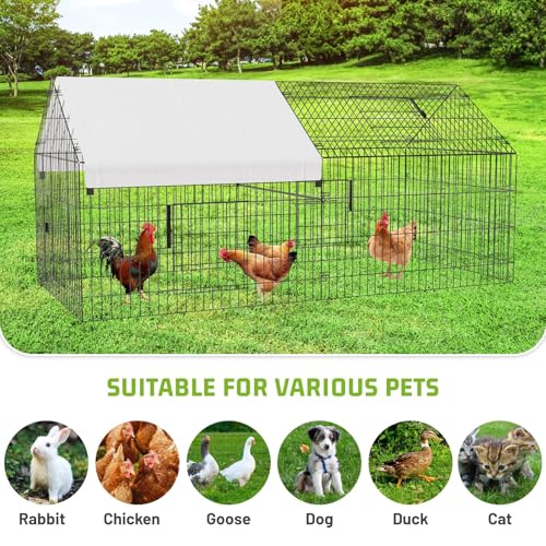NUGRIART Metal Chicken Coop 83"x38" Chicken Run Pen with Cover | Waterproof Cover, Portable Poultry Cage, Chicken Tractor for Chickens, Ducks, Rabbits & Small Animals, Outdoor Backyard Use. - size: 83.0"L x 38.0"W x 34.0"H