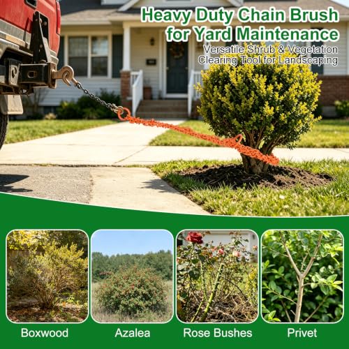 9900lbs G70 Steel Brush Puller, 5.6ft x15/64 Clump Grubber Choker Chain with Serrated Link, Uproots 20" Tree Root, Buckthorn Willow Removal Tool for ATV UTV Tractor, Neon Orange, Storage Bag