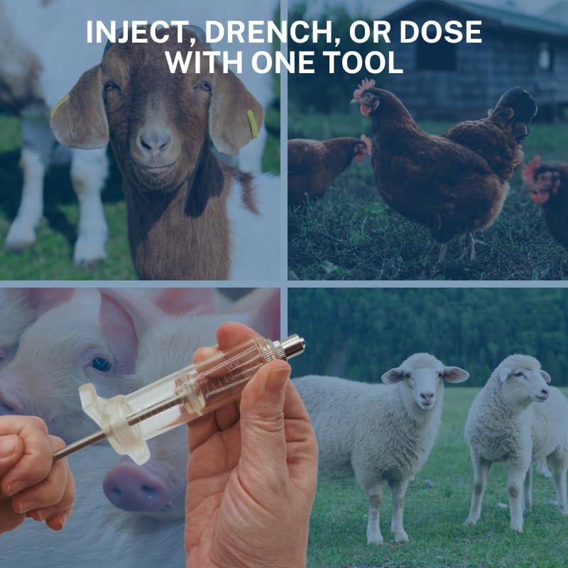 Reusable Veterinary Syringe Without Dose Nut – (20cc) - For Livestock Use | Durable Plastic Barrel | Luer-Lock & Luer-Slip Compatible | Equine, and Veterinary Use | Available in 10cc, 20cc, 30cc, 50cc - size: 20cc