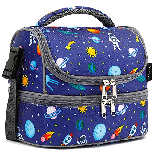 FlowFly Kids Double Decker Cooler Insulated Lunch Bag Large Tote for Boys, Girls, Men, Women, With Adjustable Strap, Astronaut - color: Astronaut
