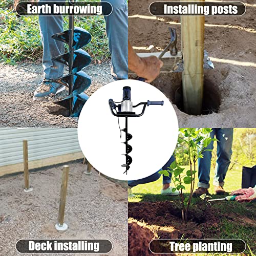 JACKCHEN 1500W Electric Post Hole Digger, Earth Auger with 6 inch Auger Drill Bit, Earth Auger Post Hole Digger Electric, Ideal for Post Hole Digging, Drilling, Tree Planting, Blue | 1500W Motor, 200RPM, 90ft-lb, 6" Bit, Blue, Anti-Vibration Handle, Safet