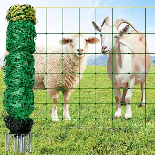Electric Fence Netting, 42.5" H x 164'L, for Livestock, Cattle, Sheep, Goat | Electric Netting Fence, Pre-Assembled, 14 Posts Double Spiked, Portable Livestock Nets Used in Backyards, Farms and Ranches