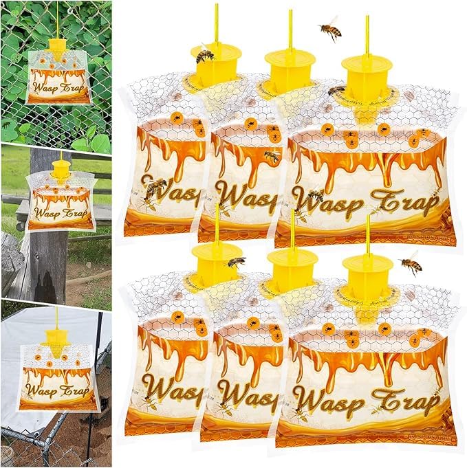Disposable Wasp Traps Outdoor Hanging 6 Pack | Yellow Jacket Trap, Carpenter Bee Traps for Outside, Wasp & Hornet Traps Catcher Killer for Outdoor Patio Garden - size: 6 Packs