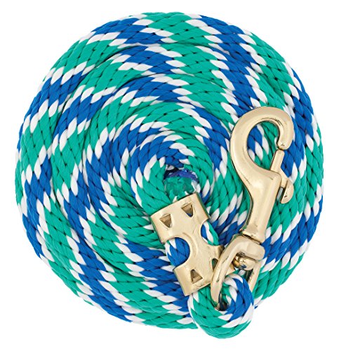 Weaver Equine Performance Lead Rope, Lime Zest, 8' Horse Value Rope with Brass Plated 225 Snap, Soft Comfort Grip, Barn Horse Tack for Daily Use - color: Blue/White/Green