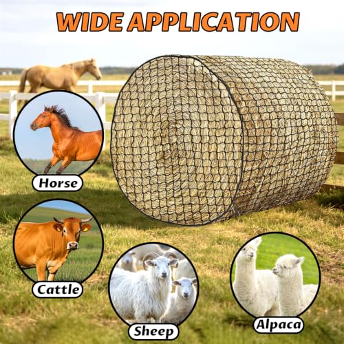 YedsIntu 4x4 ft Round Bale Hay Net for Horses, Slow Feeder Hay Nets with 1.5 inches Holes, Knotless Hay Feeder Bag for Goats Cattle Sheep Livestock - size: 4x4 ft
