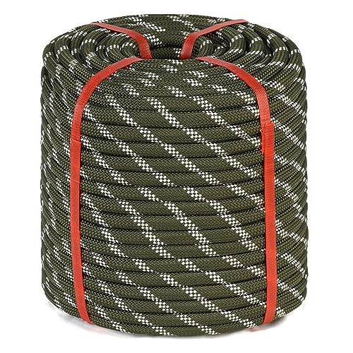 1/2 Inch Arborist Rigging Rope (200 Ft) - Green Double Braid Polyester Tree Rope & Bull Rope, Camouflage Utility Line - 48 Strand High Tensile Strength - size: 1/2 In x 200 Ft, style: Green