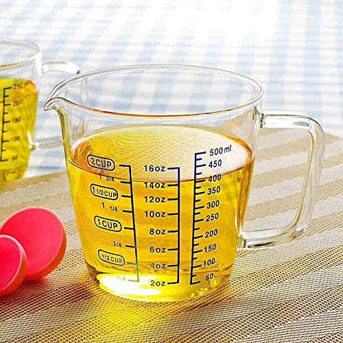 Glass Measuring Cup with Lid Handle, Borosilicate V-Shaped Spout Microwave Safe Kitchen Mixing Accessories 3 Measurement Scales Cup, ML, OZ Easy Measure Liquid Powder Milk Cups for Cooking Baking - color: 500 ml