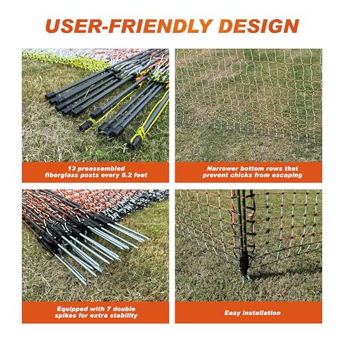 Poultry Electric Netting Fence - 47.3''H (can be Manually Raised to 59.1''H) x 98.5'L for Flying Chicken, Sheep, Goats in Farms, Ranches and Gardens, PK1 - style: (47.3 to 59.1)" x 98.5' - PK1