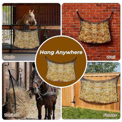 2 Pcs Large Capacity Slow Feed Hay Nets for Horses - Hanging Ultra Slow Feeder Horse Hay Bag for Horses Goats 31.5" X 35.5"