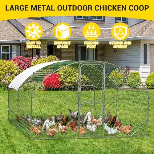 GarveeLife Large Metal Chicken Coop, Metal Chicken Run with Reinforced Triangle Support & Double Doors, Outdoor Walk-in Poultry Cage for Yard, 9.8x13.1x6.5 FT - size: 9.8' x 13.1' x 6.6'